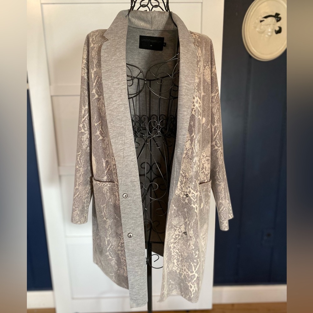 Cozy Snake-Print Open-Front Cardigan - Light Taupe Gray